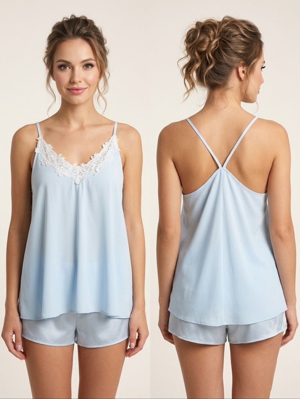 Ours Medium Light Blue Lace Trim Tank Top